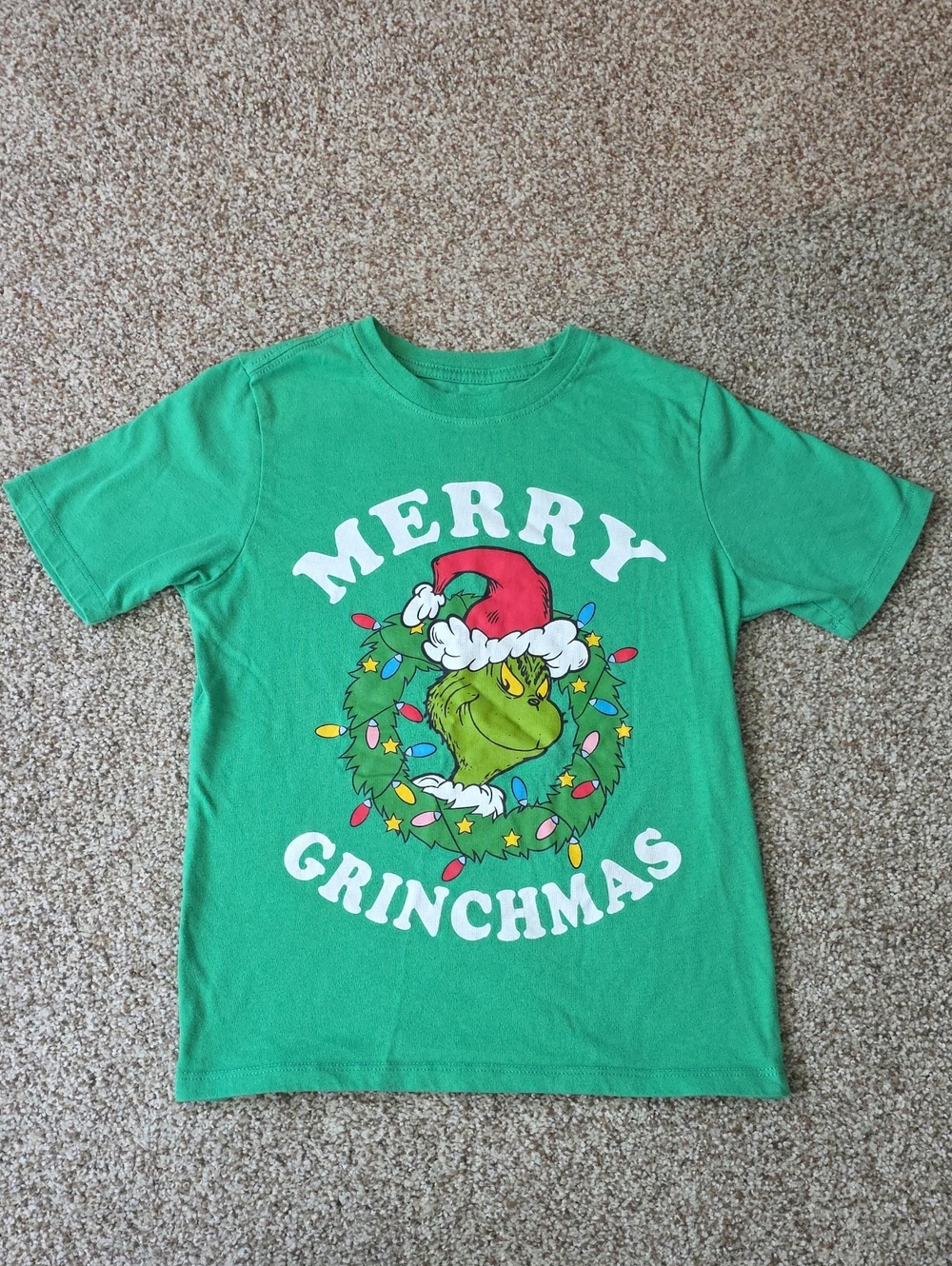 Merry Grinchmas Green Kids' Holiday T-Shirt Size M (8)